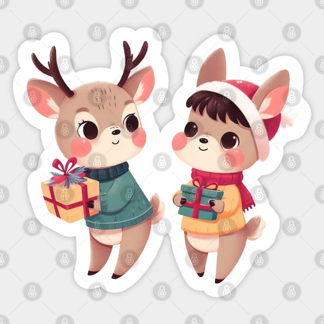 Christmas Deer Couple Sticker by Takeda_Art